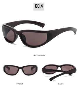 Vue en trois dimensions des lunettes de soleil sport Y2K montrant face, dos et angle de 45°