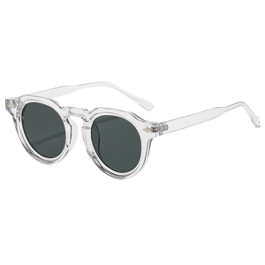 Retro round frame sunglasses with transparent resin and diamond metal accents