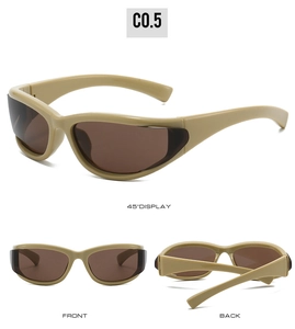 Lunettes de soleil Y2K sportives kaki mat avec verres marrons sous plusieurs angles