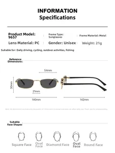 Tableau des tailles pour lunettes de soleil rectangulaires en métal avec dimensions détaillées