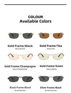Présentation de lunettes de soleil carrées avec montures en métal doré, argenté et noir