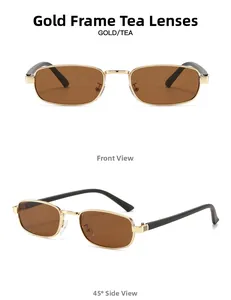 Vues détaillées de face et de profil à 45° des lunettes de soleil en métal doré et thé
