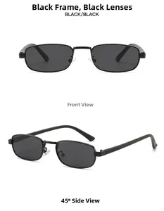 Vue détaillée de face et de profil à 45 degrés des lunettes de soleil vintage à monture noire