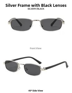 Détail de lunettes de soleil étroites en métal argenté avec accents de branche