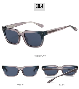 Trois angles de lunettes de soleil carrées polarisées violettes avec pont en métal