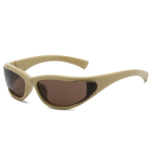 Lunettes de soleil sport Y2K monture sable kaki et verres marron foncé