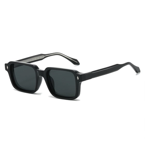 Classic black square sunglasses with dark polarized lenses and silver rivet accents