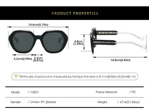 Detailed size guide showing measurements for polygon frame stylish sunglasses