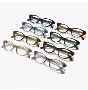 Detailed array of multi-color retro cat-eye eyeglass frames in high-quality acetate finish
