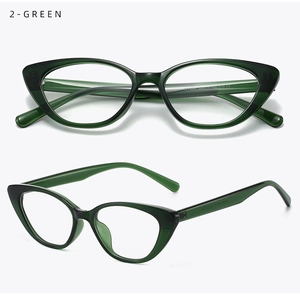 Detailed views of translucent green cat-eye glasses frames with durable metal hinges