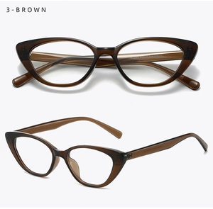 Detail view of translucent brown cat-eye glasses frames with SKU 3-BROWN and model W72381