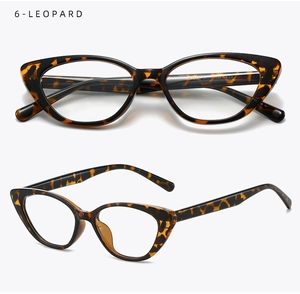 Detailed views of leopard print cat-eye eyeglass frames with stylish retro tortoiseshell patterns