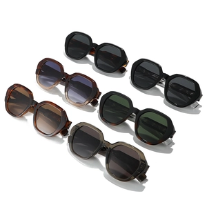 Modern thick-frame geometric sunglasses in diverse colors on a white background