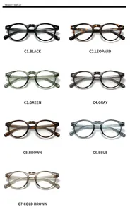 Classic TR90 round eyeglass frames shown in seven diverse color variations with metal rivets