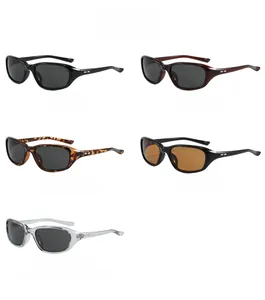 Detailed showcase of Y2K sports sunglasses in black, brown, leopard and transparent gray