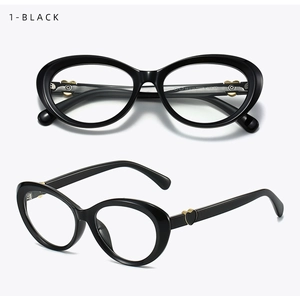 Cat eye glasses frame with gold heart hinge detail and black acetate finish