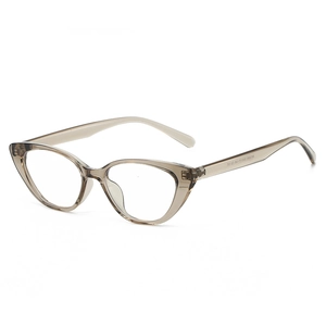 Retro cat-eye eyeglasses frame in translucent warm tea color with premium polished finish