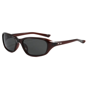 Y2K sporty oval sunglasses with translucent brown frames and dark grey lenses for fashion