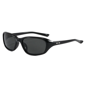 Y2K sporty sunglasses in black frame with silver metal accents on a clean white background