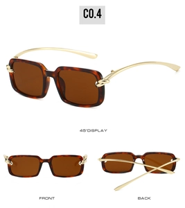 Vues détaillées de lunettes de soleil carrées rétro écaillées avec branches en métal doré