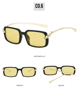Vue détaillée des lunettes de soleil carrées rétro avec branches en métal à nœud doré