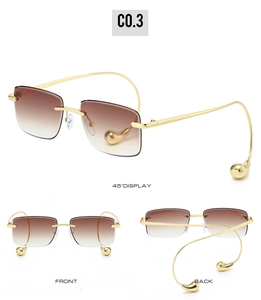 Mehrwinkel-Ansicht der randlosen quadratischen Sonnenbrille mit goldenen Bügeln