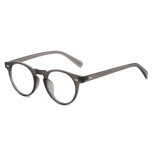 Classic grey translucent TR90 round frame optical glasses with silver metal rivets