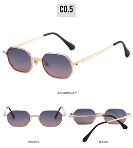 Three-view display of octagon metal polarized sunglasses with gradient lenses