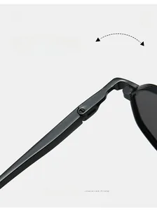 Macro detail of the durable metal hinge on these stylish black polarized sunglasses