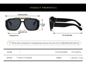 Guide des tailles détaillé pour lunettes de soleil rétro unisexe avec mesures en cm et pouces