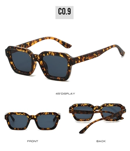 Detailed views of square tortoiseshell sunglasses showing front, back, and 45-degree angles