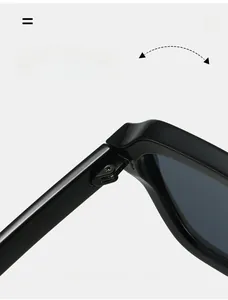 Detail of durable texture hinge and foldable structure on square frame sunglasses