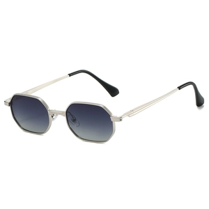 Fashionable geometric metal sunglasses with polarized gradient lenses for UV protection
