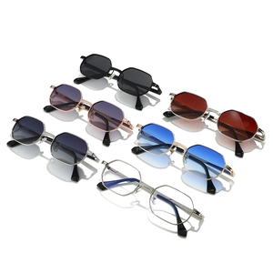 Modern hexagonal metal sunglasses set in various gradient lens colors and gold frames