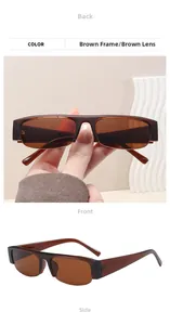 Detail views of brown PC semi-rimless sunglasses showing front, side, and back angles