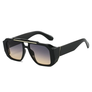 Lunettes de soleil rétro à double pont avec monture carrée noire et verres dégradés