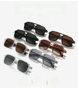 Detailed display of aviator sunglasses in various colors with double bridge frames