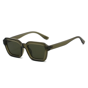 Classic square sunglasses with dark green translucent frames and tinted lenses