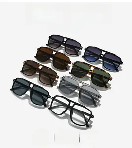 Detailed close-up of retro double-bridge sunglasses with distinct T-shaped metal hinges