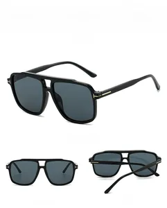 Detailed views of double bridge aviator sunglasses with gold T-shaped metal hinges