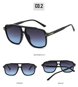 Detailed multi-angle views of black double-bridge sunglasses with gradient lenses