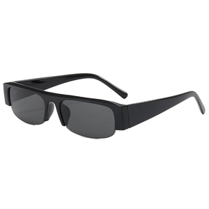 Retro Y2K rectangular flat top sunglasses in sleek black PC frame with dark grey lenses