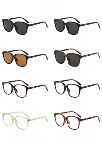 Detailansicht der quadratischen Sonnenbrillen in Schwarz, Braun und Leopard-Optik