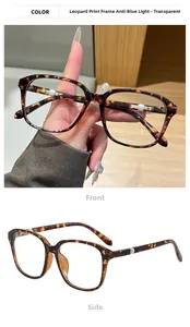Detail der quadratischen Sonnenbrille mit Leopardenmuster und Anti-Blaulicht-Gläsern