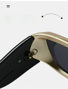 Detailed macro view of durable golden metal hinges on sporty outdoor sunglasses