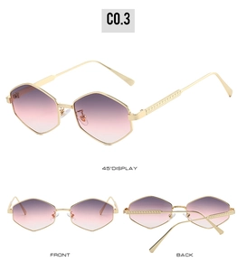 Detailed views of polygon metal sunglasses with textured temples and gradient lenses