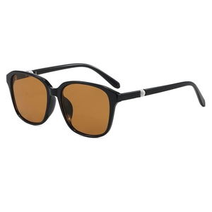 Modische quadratische Sonnenbrille mit schwarzem Rahmen, braunen Gläsern und Silberverzierung