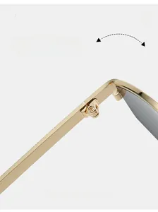 Macro shot of durable gold metal hinges and screw detail on polygon sunglasses