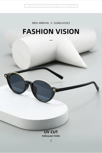 Détail de lunettes de soleil ovales demi-cerclées avec logo m doré et verres UV CUT