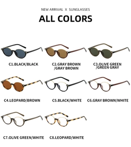 Grille détaillée présentant des lunettes de soleil demi-cerclées ovales en huit couleurs